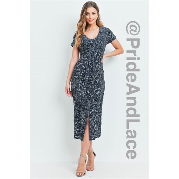 🆕 NAVY BLUE PRINT MIDI DRESS - Picture 5 of 9